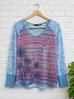 prAna Women's Dandelion Graphic Striped Burnout Raglan Hoodie Size Small